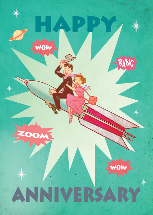 Happy Anniversary Rocket Couple Greeting Card by Max Hernn